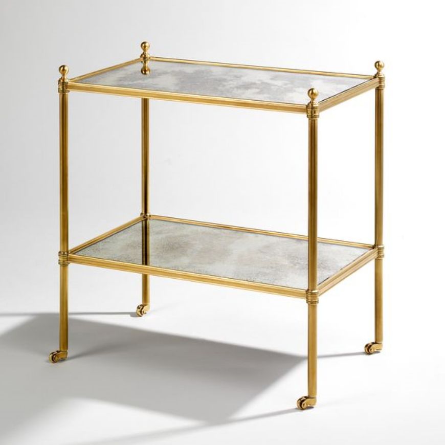 Picture of PORTMAN RECTANGULAR ETAGERE TABLE, ANTIQUED MIRROR, 2 TIERS, BRASS