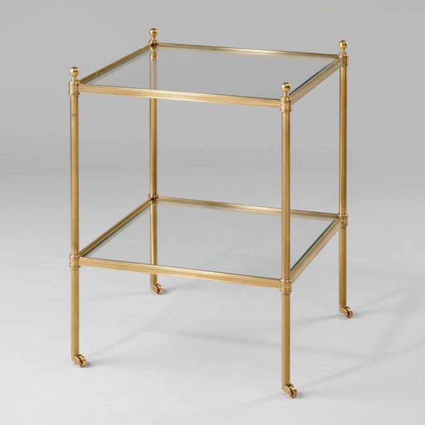 Picture of PORTMAN RECTANGULAR ETAGERE TABLE, 2 TIERS, BRASS & GLASS