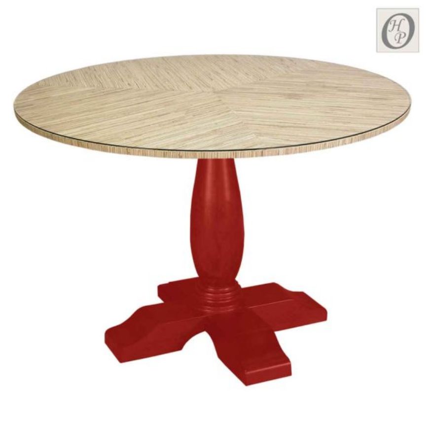 Picture of 42 INCH ROUND PEDESTAL TABLE, GRASS CLOTH AND GLASS TOP