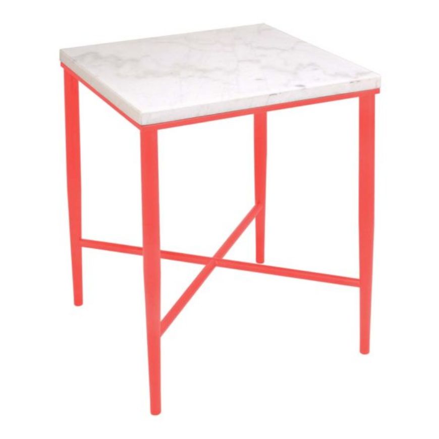 Picture of SQUARE METAL TABLE WITH MARBLE TOP-PAINTED METAL BASE